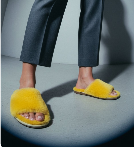 Geltonos vilnonės šlepetės moterims - premium dovana kuri džiugina